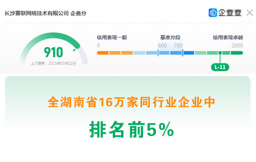 企查查顯示：長(zhǎng)沙賽聯(lián)網(wǎng)絡(luò)在全湖南省16萬(wàn)家同行企業(yè)中排名前5%